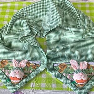 Easter Bunny Design Green Gingham Table Runner  13" X 66"